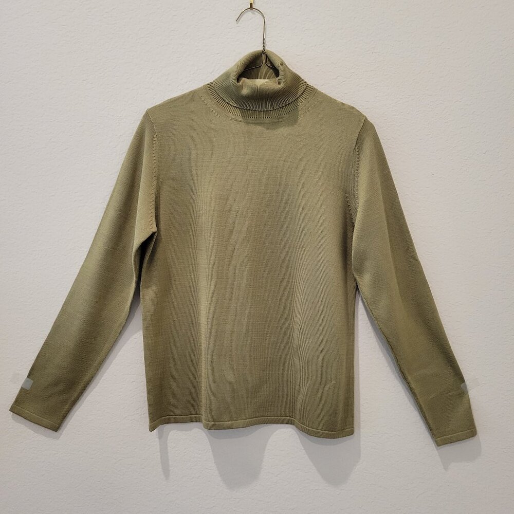 August Silk Olive Green Silk Turtleneck Top, size M